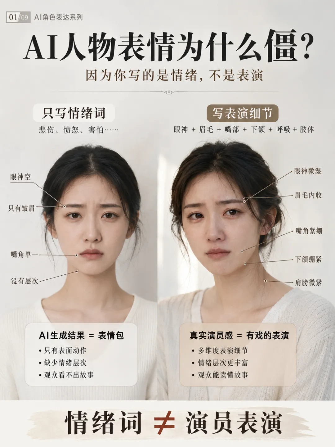 AI人物表情为什么僵？——你写的是情绪，不是表演